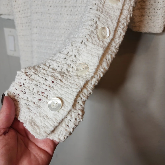 J. Jill button side open knit white tunic top. Women's size Large Petite. - Picture 2 of 13